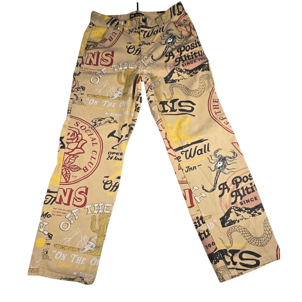 Vans Off The Wall Social Club All Over Print Tan Canvas Pants VN0008NEYUU